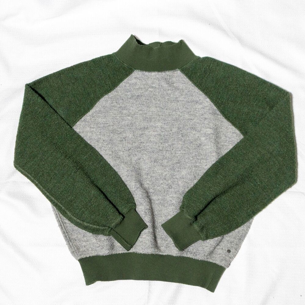 PrAna Flint Brook Green/ Grey Textured Knit Mock Neck Sweater Size XS Wool Blend